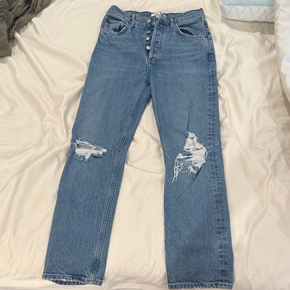 Distressed Agolde slim straight jeans